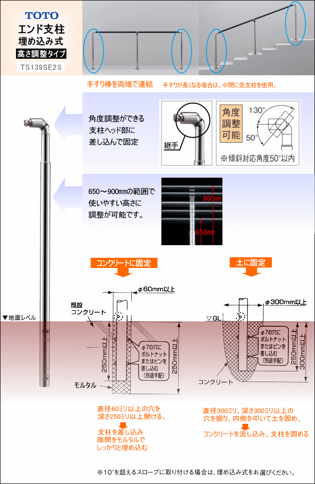 屋外手摺の支柱