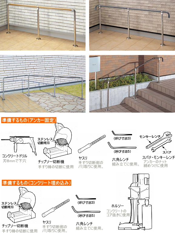 屋外手摺り画像と準備する工具