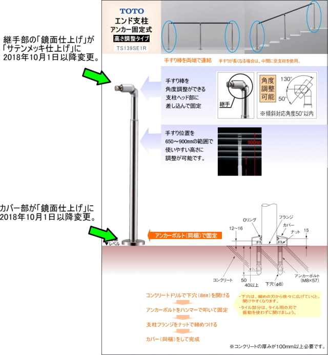 TOTO屋外手すり使用変更