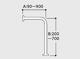 長さと高さを特注できる樹脂被覆90°型手すり寸法図