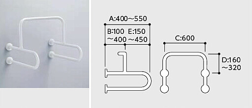 TOTO 長さと出幅を特注できるステンレス樹脂被覆小便器用手すり 