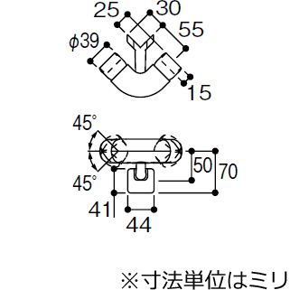 手摺出隅コーナーフレキシブルブラケット　 EWT10BFの寸法