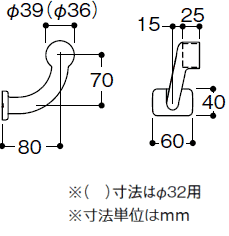 オフセット手すりブラケットの寸法