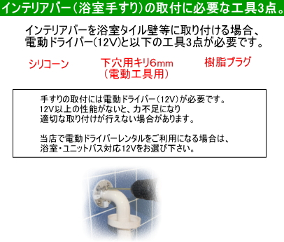 浴室手すり取付に必要な消耗品